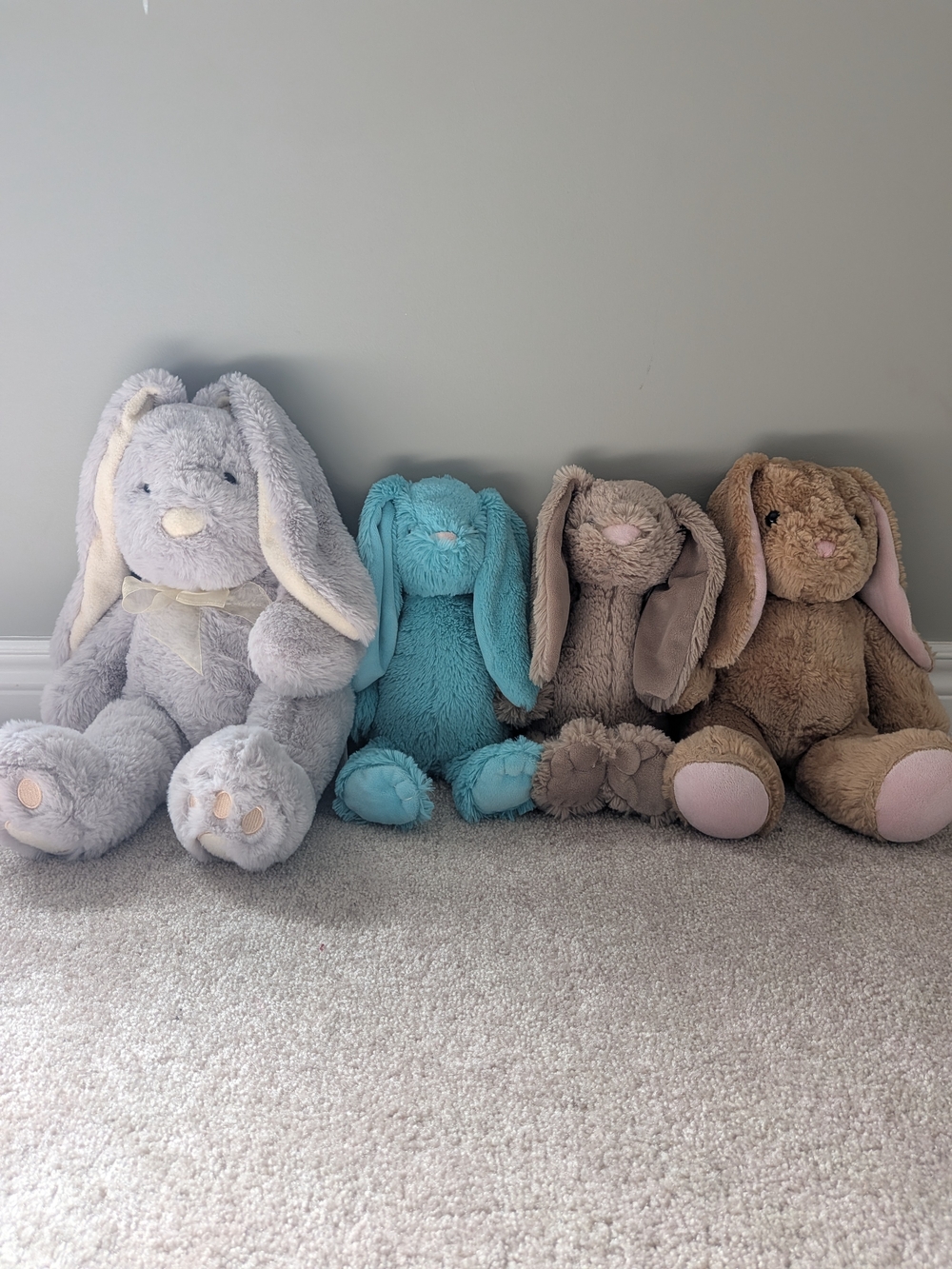 Plush Bunny Stuffed Animal - Teal, Gray, Brown, Tan